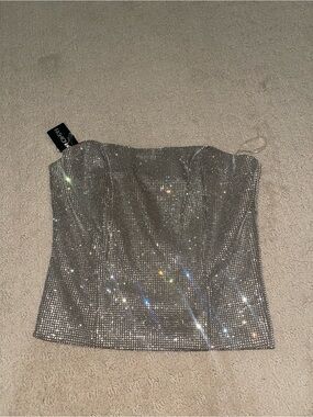 Fashion Nova Silver Sparkle Bustier Top
